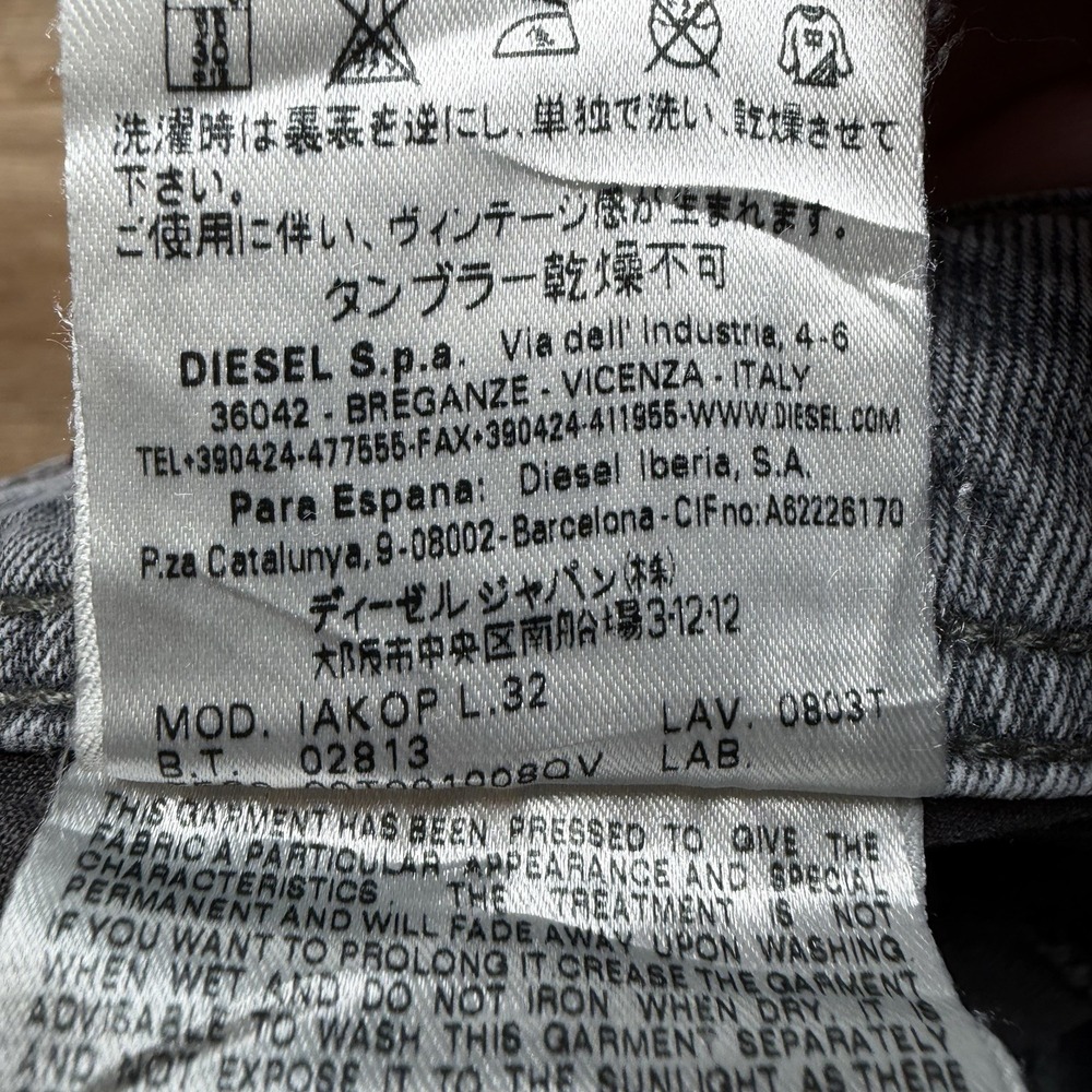Diesel Iakop Jeans Men 32x30 Gray Slim Tapered Italy Charcoal Whiskered 0803T - Picture 11 of 16